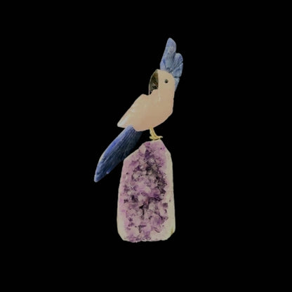 Rose Quartz Parrot with Sodalite Crown & Tail (2) – 19.5cm | 0.65kg