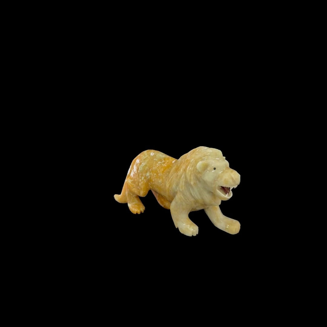 Lion Carving in Orange Calcite – 12cm | 1.32kg