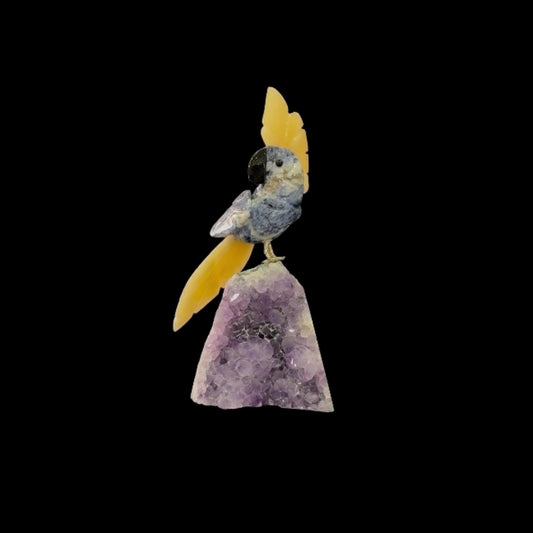 Sodalite Parrot with Orange Calcite Crown & Tail – 18.5cm | 0.6kg