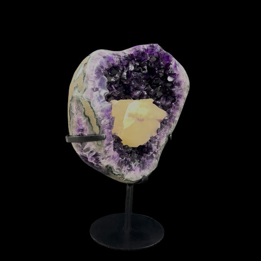 Uruguayan Amethyst with Calcite Inclusion on Metal Base – 35cm | 8.08kg