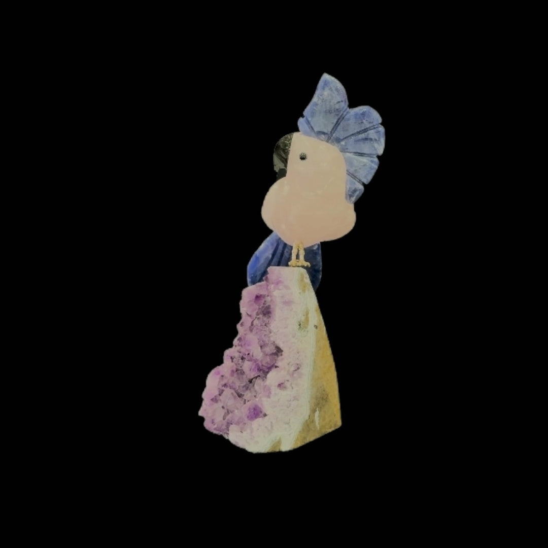 Rose Quartz Parrot with Sodalite Crown & Tail – 19.5cm | 0.65kg