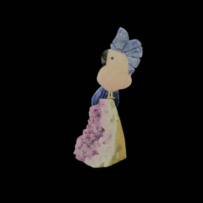 Rose Quartz Parrot with Sodalite Crown & Tail – 19.5cm | 0.65kg