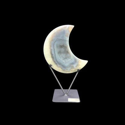 Agate Druzy Moon on Metal Base – 28cm | 1.26kg