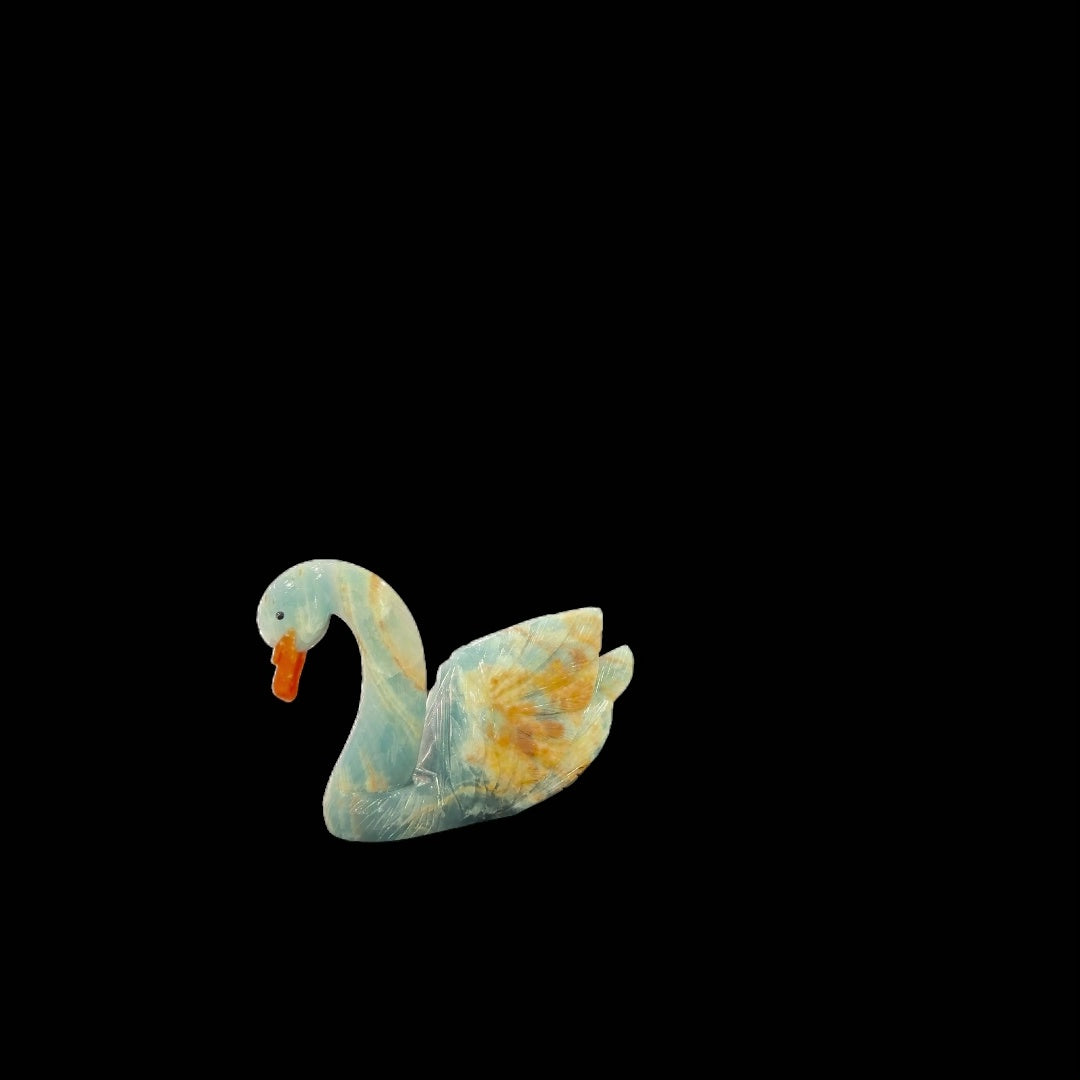Swan Carving in Blue Onyx with Orange Calcite Beak – 15cm | 2.15kg