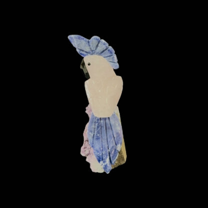 Rose Quartz Parrot with Sodalite Crown & Tail (2) – 19.5cm | 0.65kg