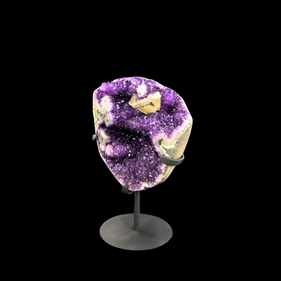 Uruguayan Amethyst with Stalactite & Calcite Inclusions on Metal Base – 33cm | 6.36kg