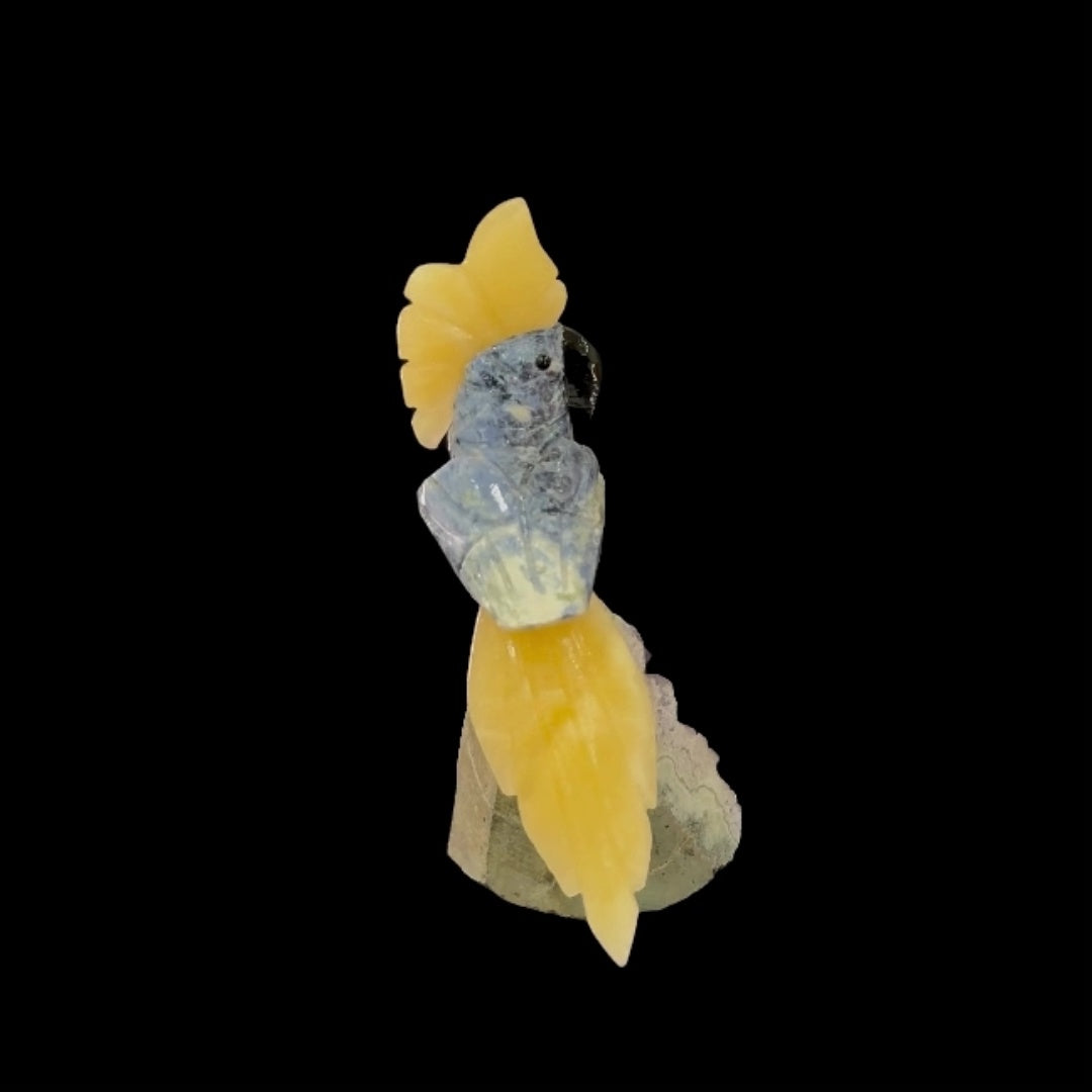 Sodalite Parrot with Orange Calcite Crown & Tail – 18.5cm | 0.6kg