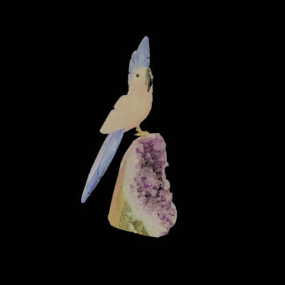 Rose Quartz Parrot with Sodalite Crown & Tail – 19.5cm | 0.65kg