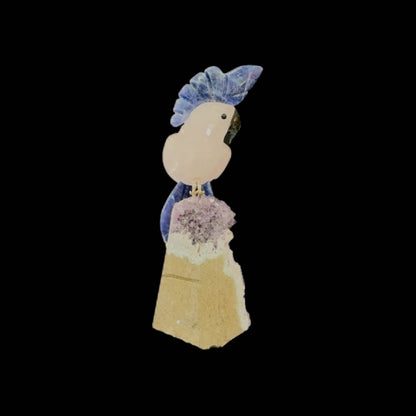 Rose Quartz Parrot with Sodalite Crown & Tail (2) – 19.5cm | 0.65kg