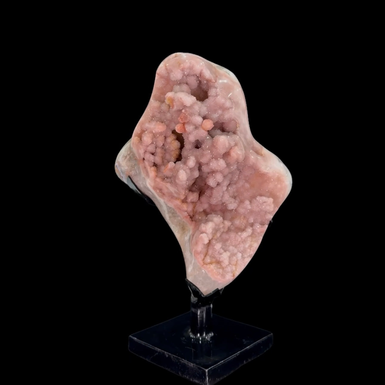 Wide-Form Pink Amethyst Druze on Custom Metal Stand – 34.5cm | 6.7kg