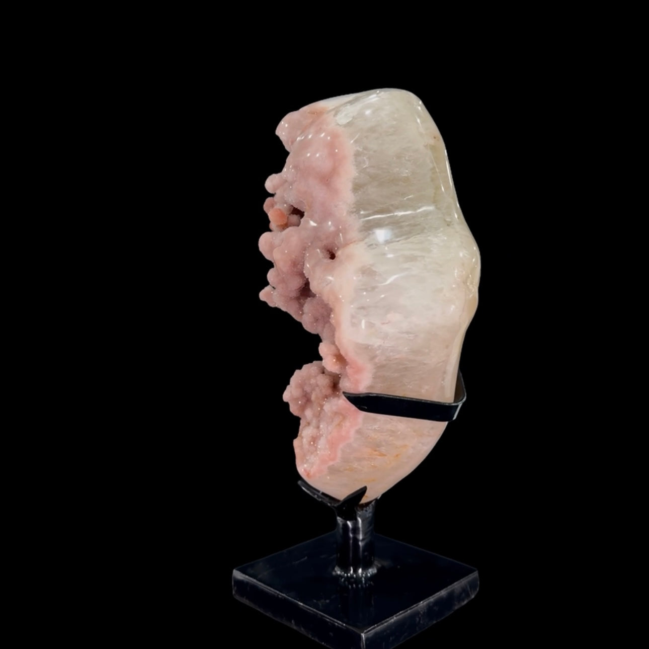 Wide-Form Pink Amethyst Druze on Custom Metal Stand – 34.5cm | 6.7kg
