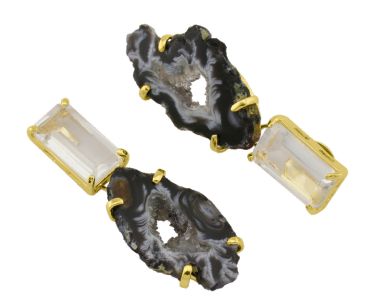 Natural geode with Crystal Earring #1518.1
