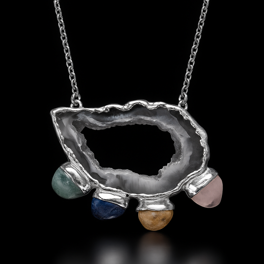 Natural Geode with Tumble Stones Necklace #2043.1