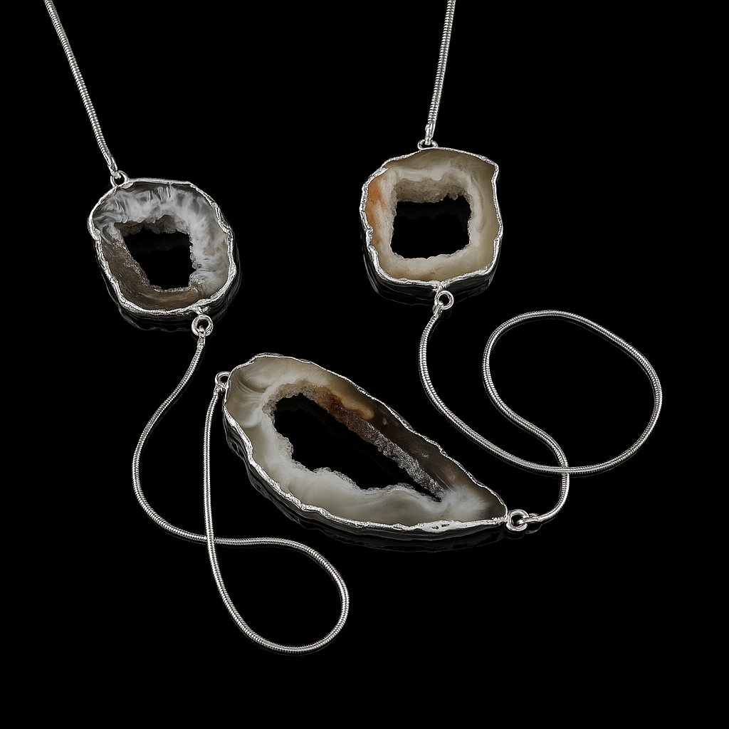 Triple natural geode Necklace #2006.1