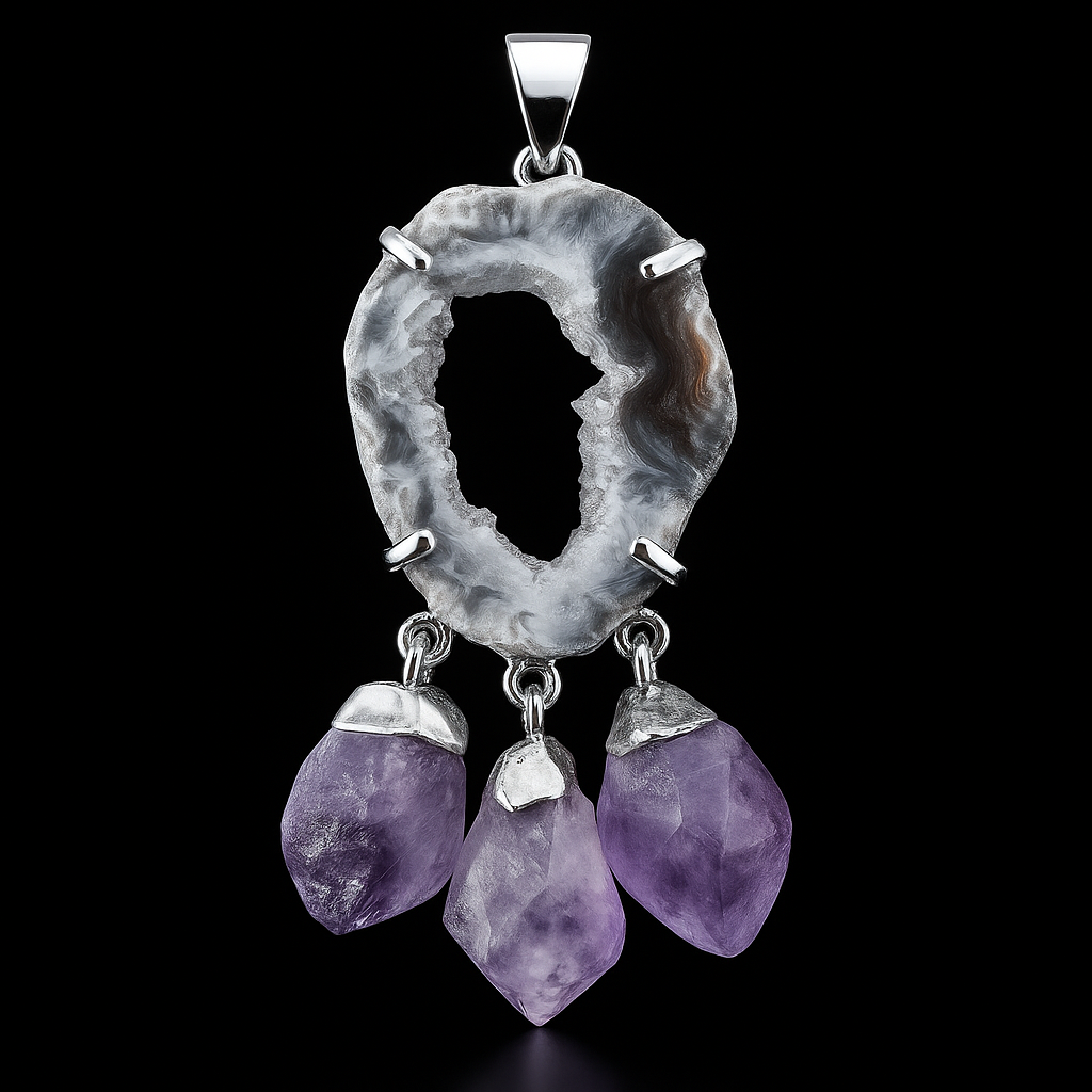 Agate Geode with three Points Pendant #105.1