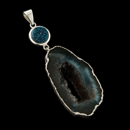 Metalized Druse with Natural Gede Pendant #26.1