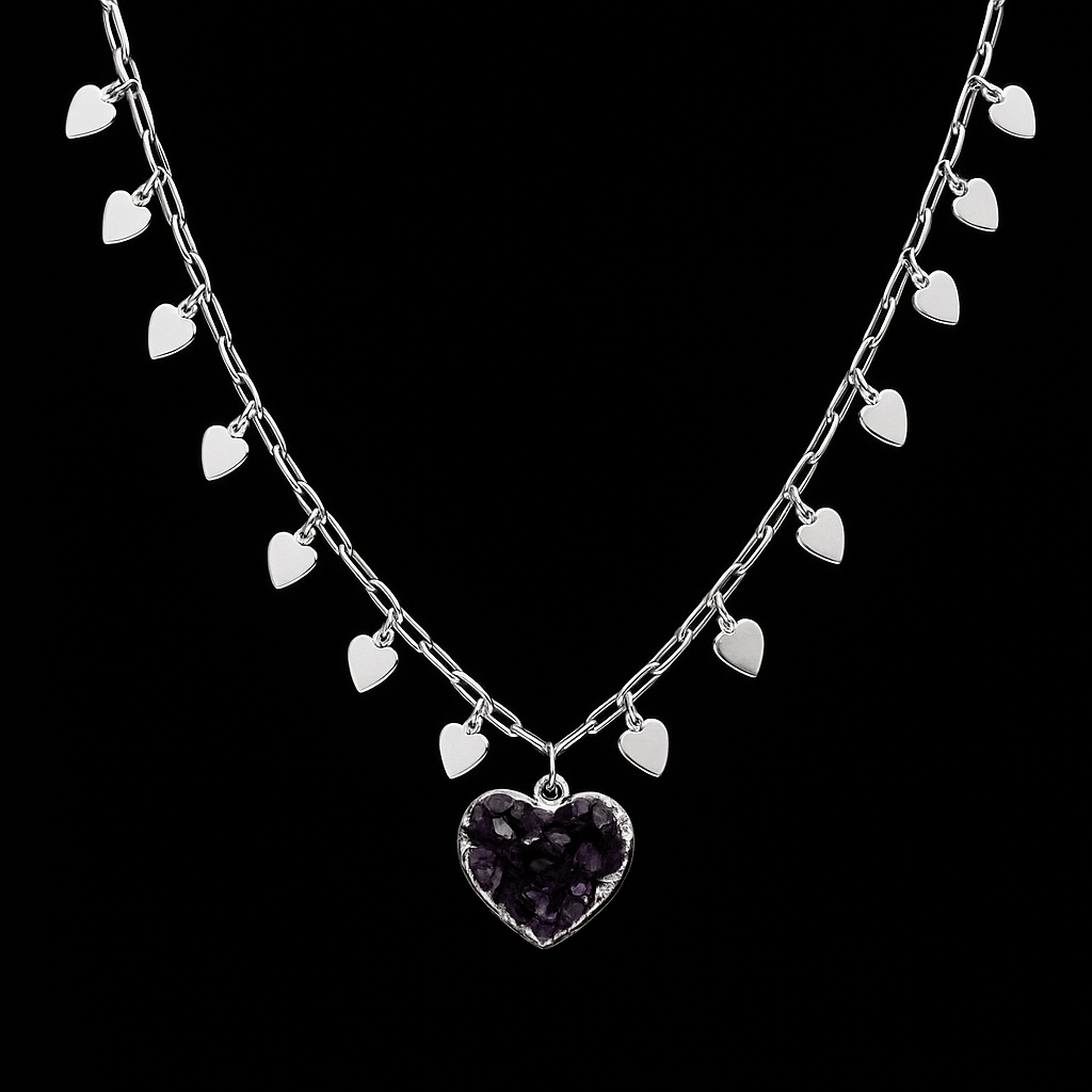 Amethyst heart druse Necklace #2015.1