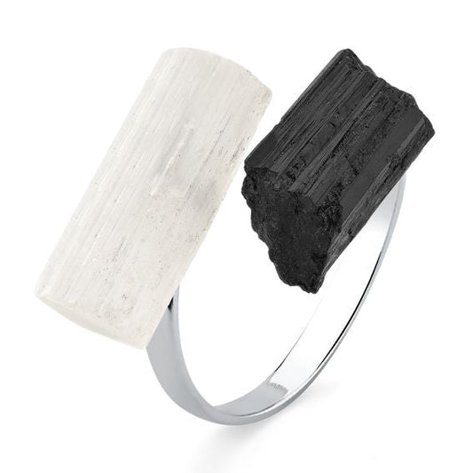 Selenite with Black Tourmaline Ring #S109