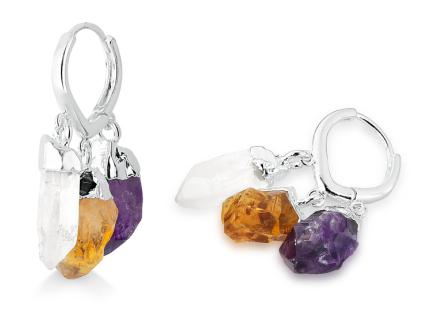Tripe Crystal - Amethyst Citrine and Crystal Earring # 1546.1