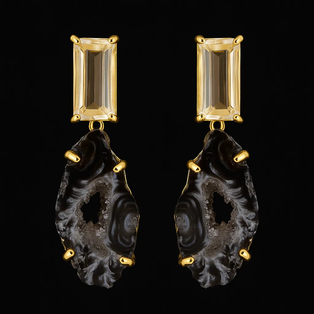 Natural geode with Crystal Earring #1518.1