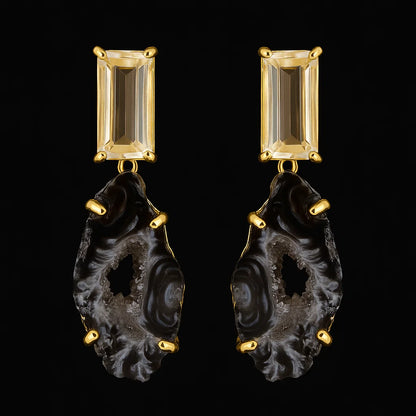 Natural geode with Crystal Earring #1518.1