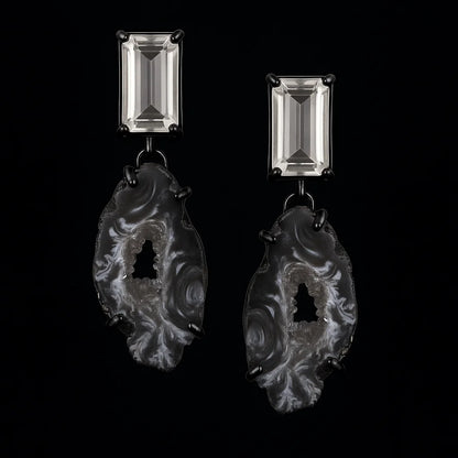 Natural geode with Crystal Earring #1518.1