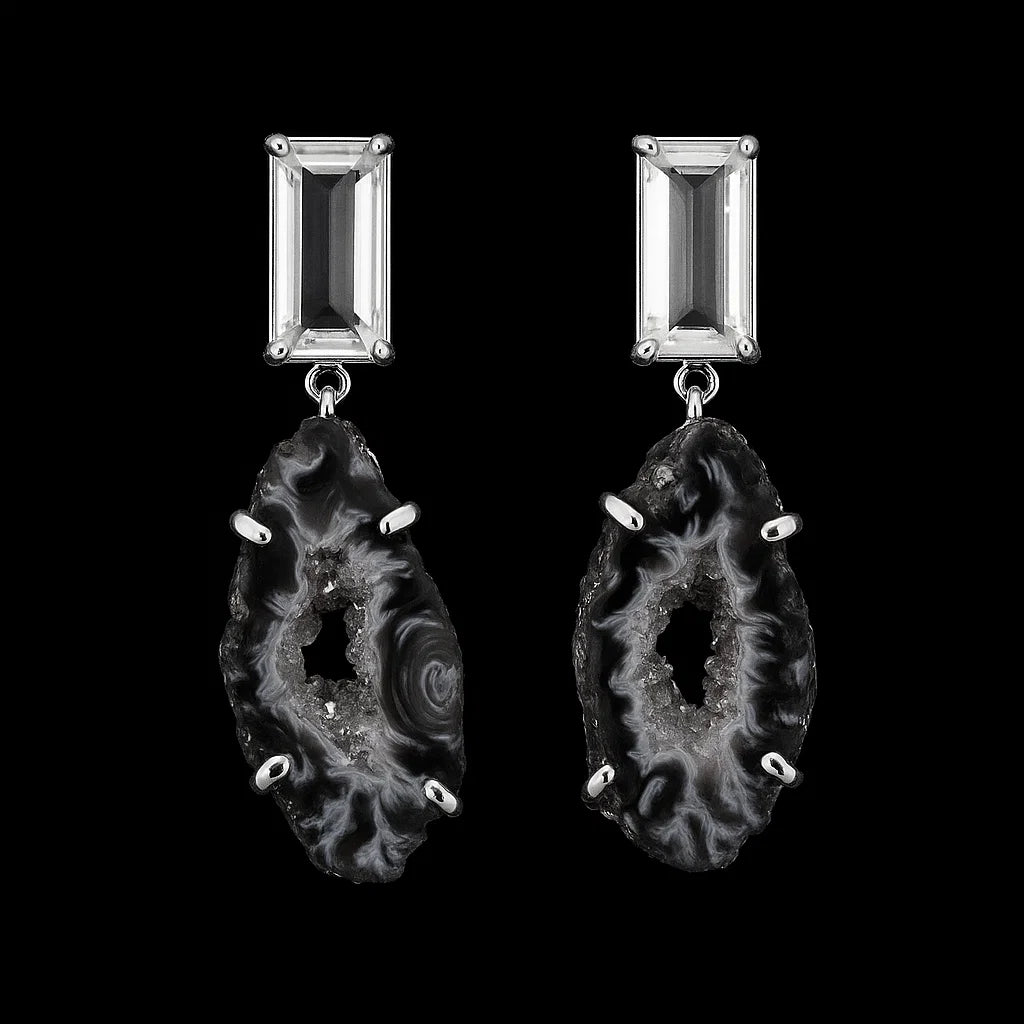 Natural geode with Crystal Earring #1518.1