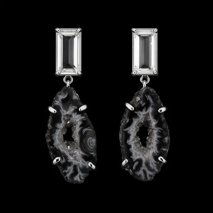 Natural geode with Crystal Earring #1518.1