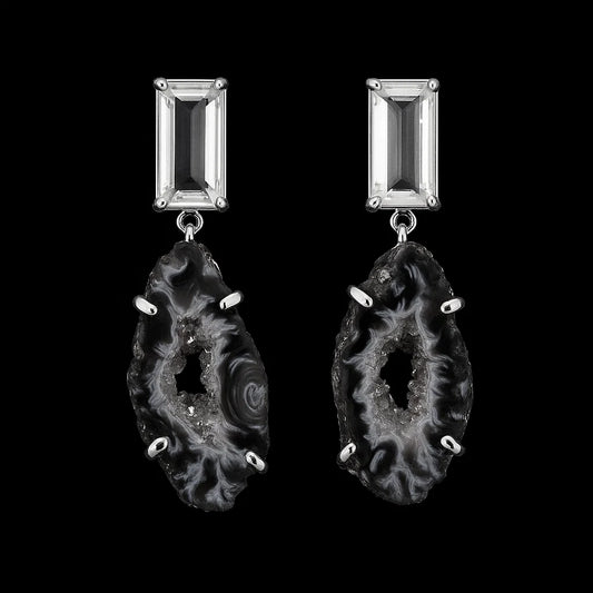 Natural geode with Crystal Earring #1518.1