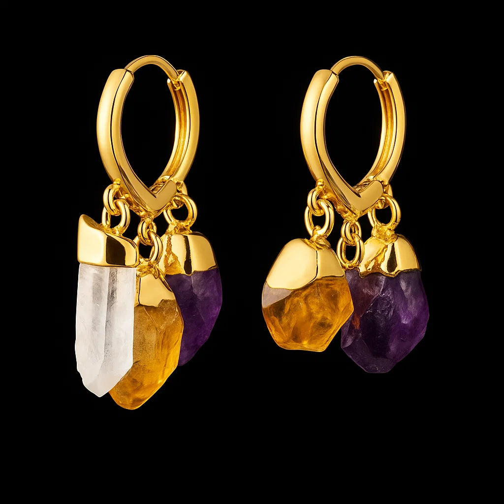 Tripe Crystal - Amethyst Citrine and Crystal Earring # 1546.1
