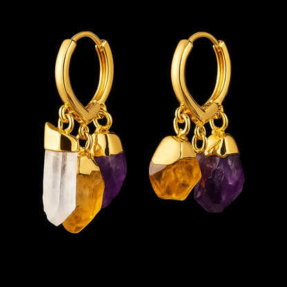 Tripe Crystal - Amethyst Citrine and Crystal Earring # 1546.1
