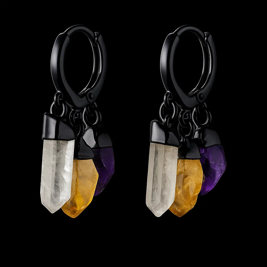 Tripe Crystal - Amethyst Citrine and Crystal Earring # 1546.1
