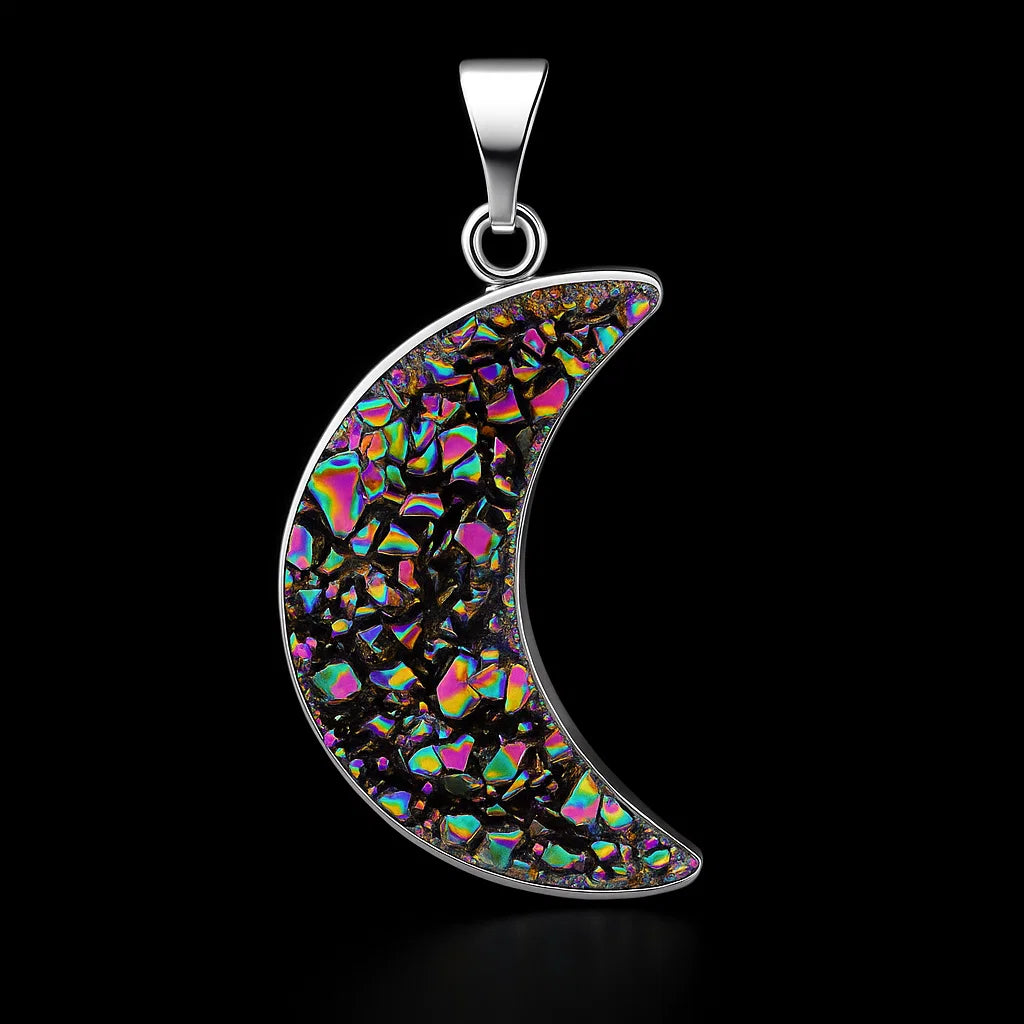 Rainbow Moon Druse Pendant #S221
