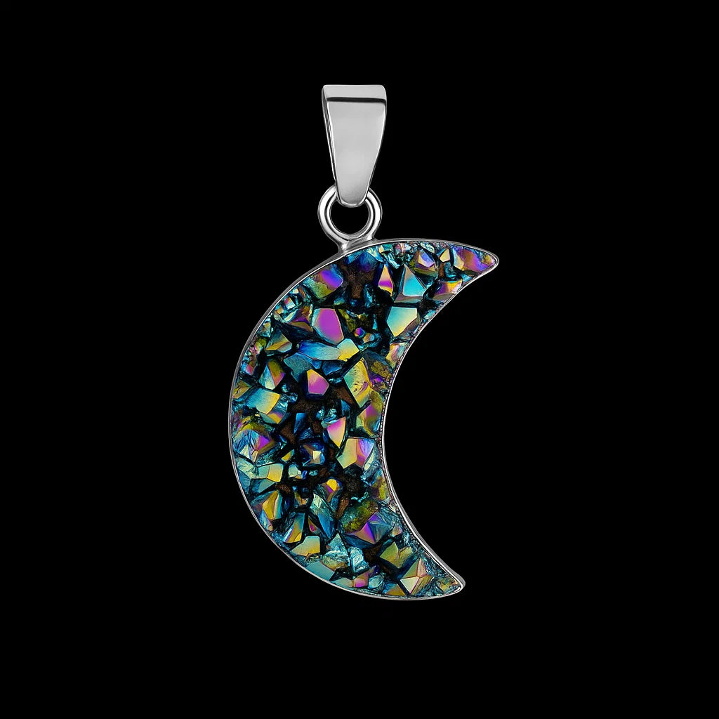 Rainbow Amethyst Moon Pendant #S24