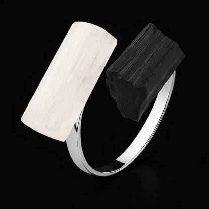 Selenite with Black Tourmaline Ring #S109