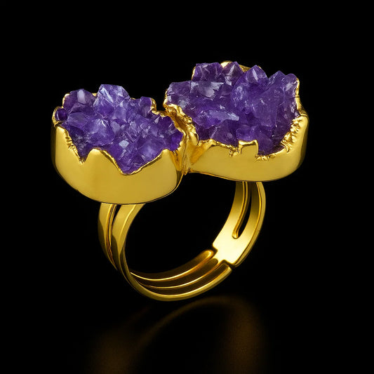Double Crown amethyst druse Ring #509.1