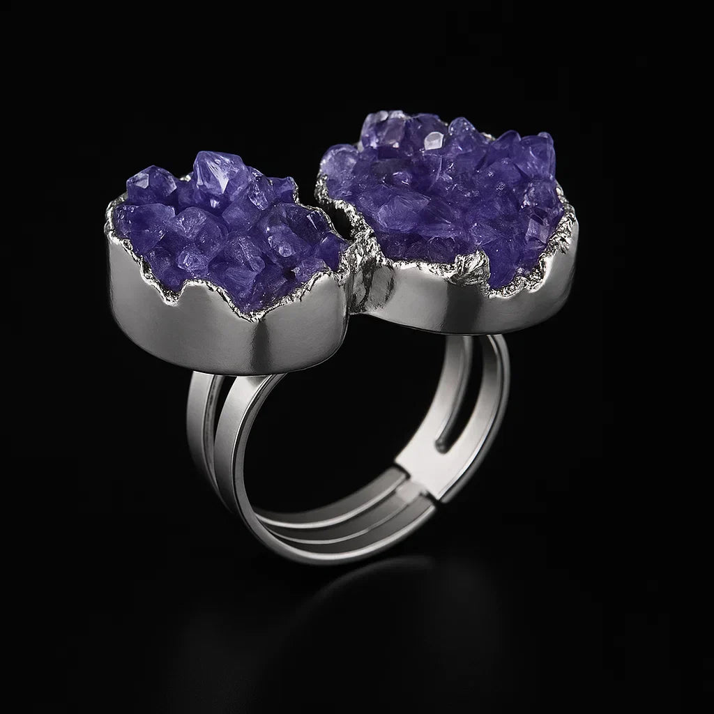 Double Crown amethyst druse Ring #509.1