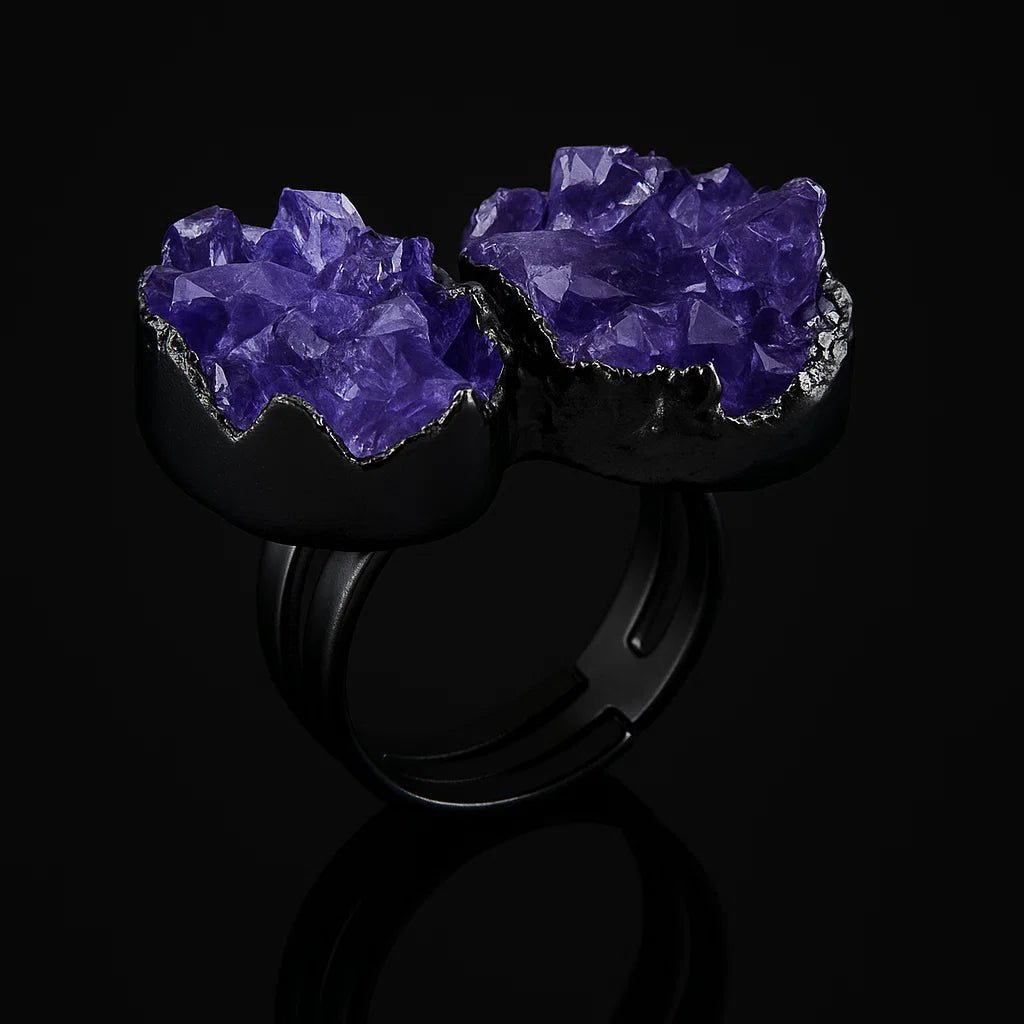 Double Crown amethyst druse Ring #509.1
