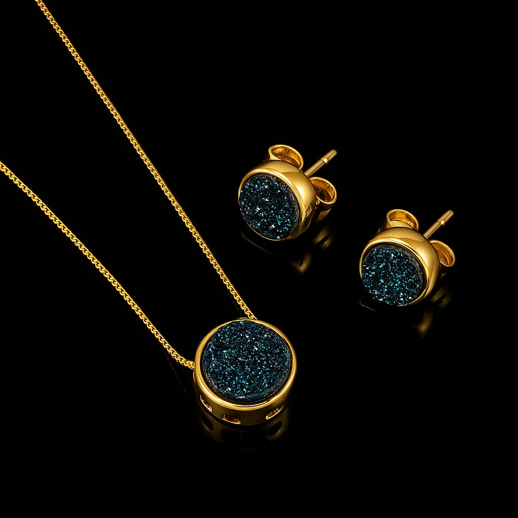 Metallic Druse Earing and Necklace Set #2513.1