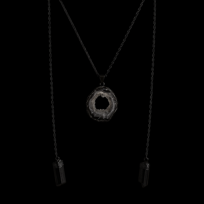 Natural geode with tourmaline Necklace #2068.1