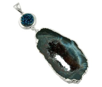 Metalized Druse with Natural Gede Pendant #26.1