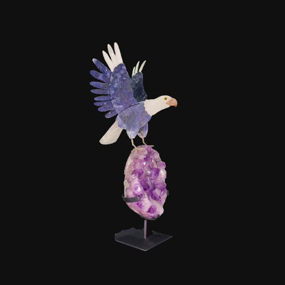 Blue Sodalite Eagle on Amethyst Druze Metal Base – 52cm | 4.62kg