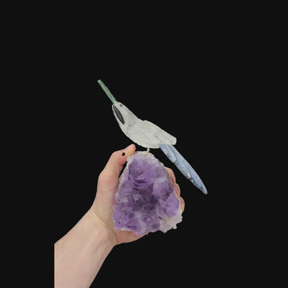 Clear Quartz Parrot with Sodalite & Green Quartz #13