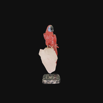 Red Jasper Parrot on Clear Quartz & Granite Base – 32cm | 2.9kg