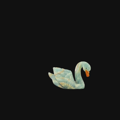 Swan Carving in Blue Onyx with Orange Calcite Beak – 15cm | 2.15kg