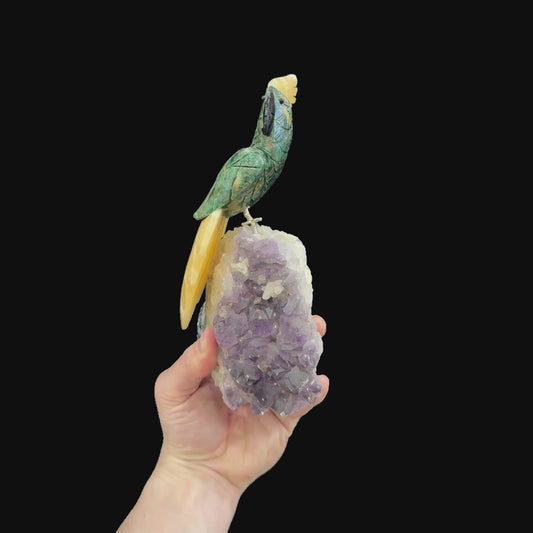 Green Quartz Cockatoo with Calcite Tail #01