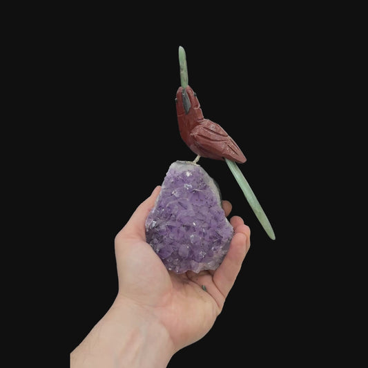 Red Jasper Cardinal with Green Quartz Tail #14