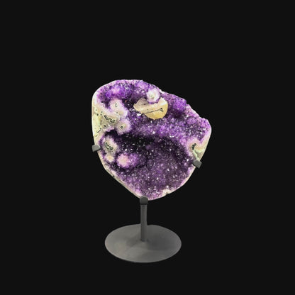Uruguayan Amethyst with Stalactite & Calcite Inclusions on Metal Base – 33cm | 6.36kg